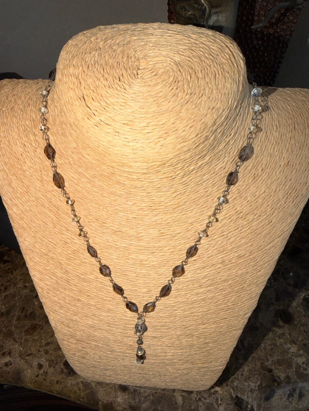 Smoky topaz stunning citrine Sterling Silver wired wrapped Y necklace oxidized